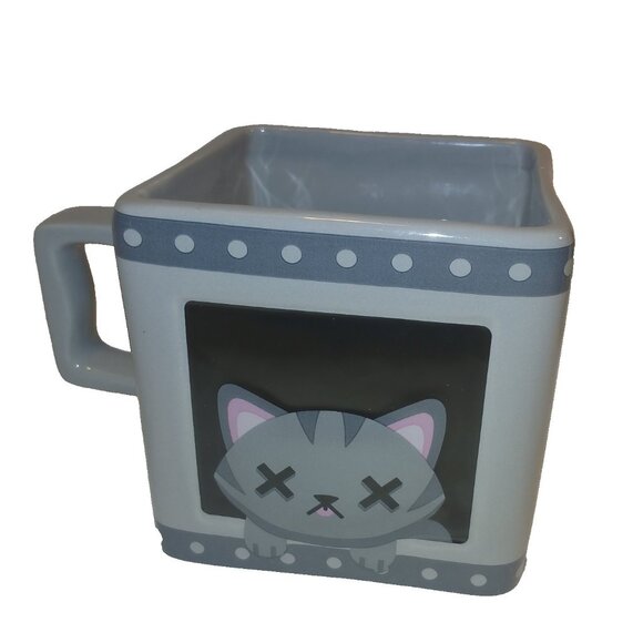 Think Geek Schrodingers Cat Square Coffee Mug 22 Ounce Radiation Symbol Kitty - Picture 1 of 16
